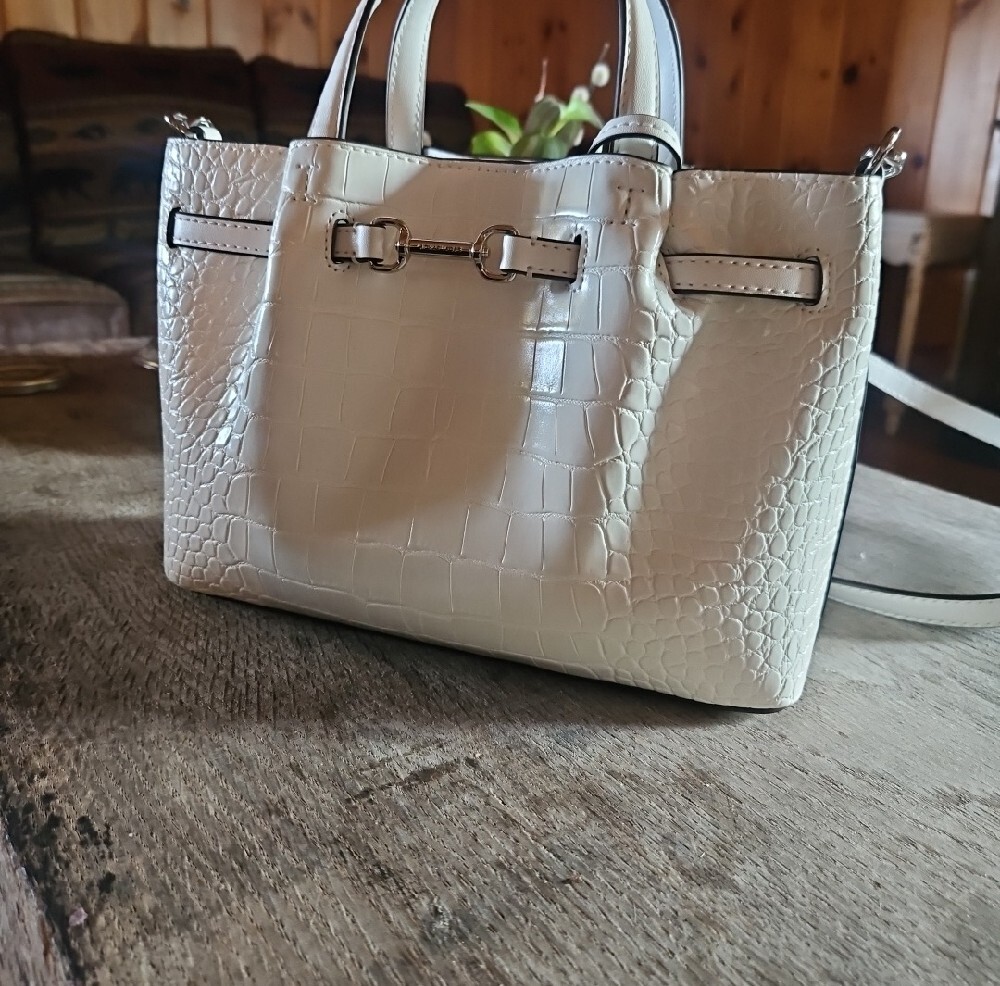 MICHAEL KORS White Croc-Embossed Small Satchel Handbag - Picture 3 of 14